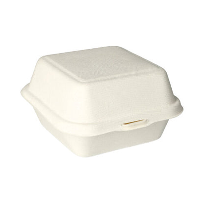 Les boîtes à hamburger PAPSTAR en bagasse (8x14x15 cm, 500 pièces) de PAPSTAR GmbH sont des contenants à emporter écologiques en fibre moulée claire, idéaux pour des emballages durables.