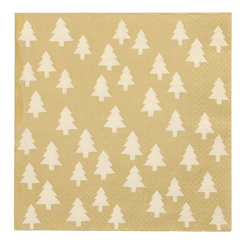 Die PAPSTAR 20 Servietten (40 x 40 cm, 3-lagig, 1/4-Falz) von PAPSTAR GmbH in Beige haben weiße Weihnachtsbaum-Silhouetten und sind hochwertig verarbeitet.
