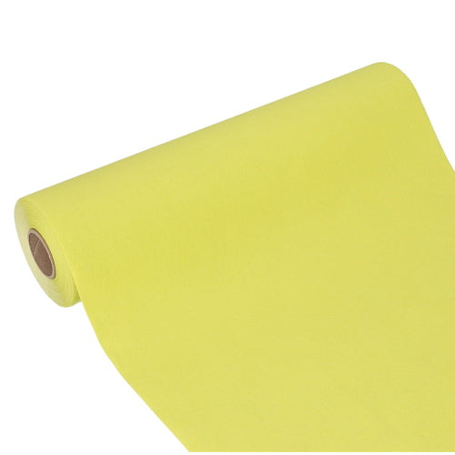 Un grand rouleau de chemin de table PAPSTAR, Tissue «ROYAL Collection» (24m x 40cm) de PAPSTAR GmbH est partiellement déroulé et montre la surface lisse du tissu ainsi que le noyau en carton cylindrique à une extrémité.