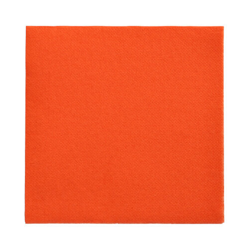 Eine einzelne orange PAPSTAR 150 Servietten "DAILY Collection" 1/4-Falz (32 x 32 cm) der PAPSTAR GmbH liegt flach auf einem weißen Untergrund.