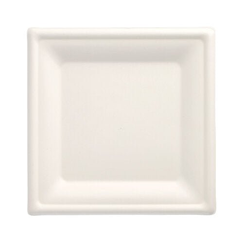 L'assiette PAPSTAR 50, canne à sucre « pure » de PAPSTAR GmbH est une assiette carrée simple, blanche avec un bord surélevé - parfaite pour la gastronomie écologique et la présentation de vaisselle en canne à sucre biodégradable ou durable.