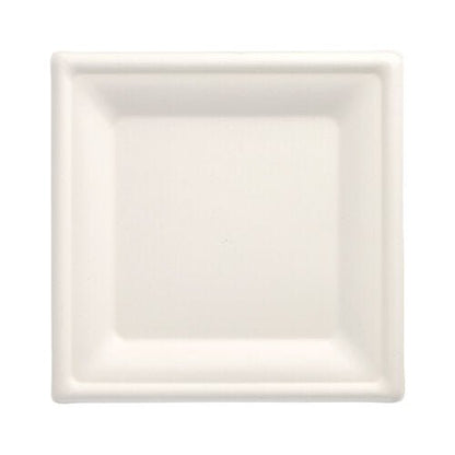 L'assiette PAPSTAR 50, canne à sucre « pure » de PAPSTAR GmbH est une assiette carrée simple, blanche avec un bord surélevé - parfaite pour la gastronomie écologique et la présentation de vaisselle en canne à sucre biodégradable ou durable.