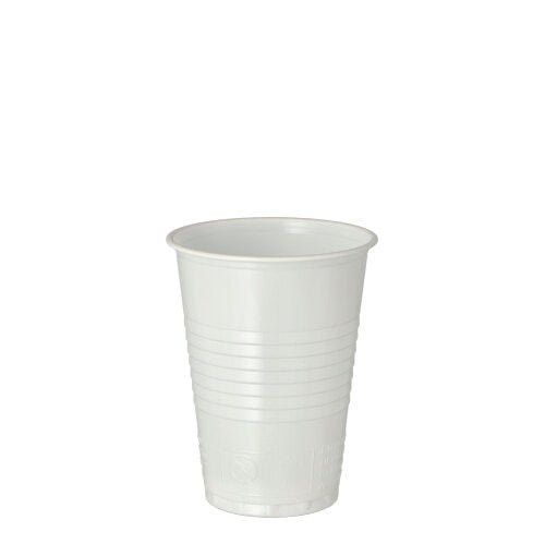 Un gobelet Starpak 100 en polystyrène blanc (PS), capacité de 0,18 l, Ø 7,03 cm × 9,1 cm, se tient droit avec un bord légèrement évasé et des rainures horizontales ; compatible avec les distributeurs automatiques pour une utilisation pratique. Paquet de 100 pièces.