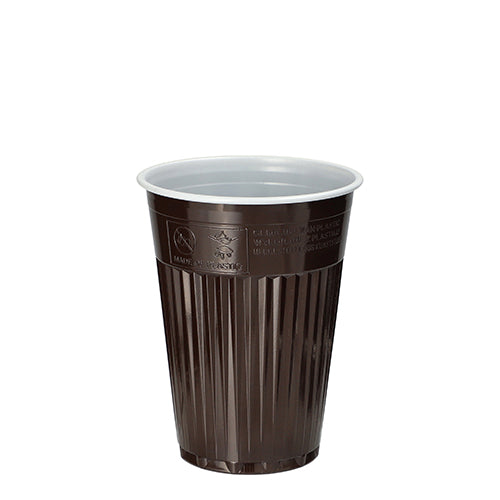 Le gobelet automatique thermo Starpak 100 (PS, 0,18 l, Ø 7,03 cm, 9 cm) en marron/blanc avec une surface extérieure nervurée et une surface intérieure lisse se tient debout – idéal pour garder les boissons chaudes en déplacement. Livré en paquet de 100.