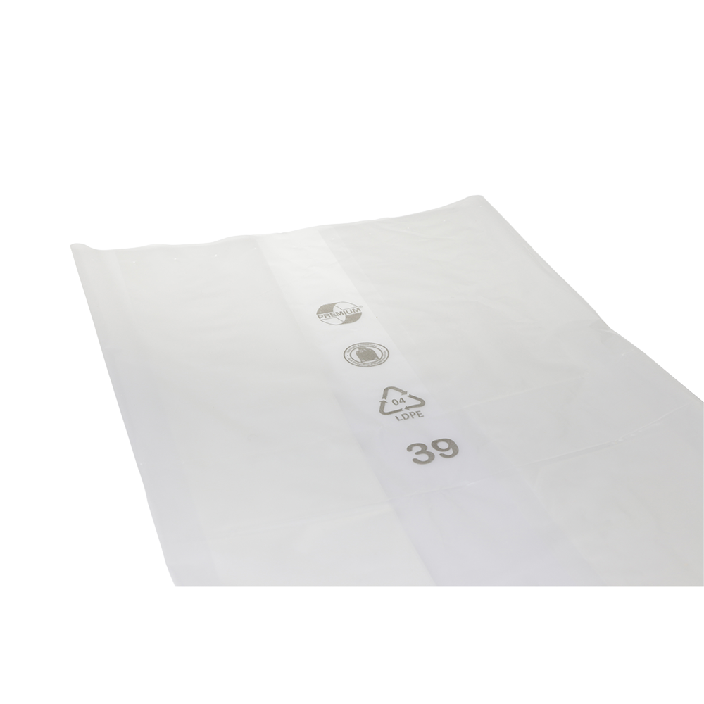 Le EMIL DEISS KG (GmbH + Co.) DEISS 99026 est un film plastique transparent (700+250x1200x0,05 mm) pour emballages avec des symboles de recyclage et d'identification du matériau ainsi que le chiffre 39 en noir sur fond blanc. Le carton contient 200 pièces.