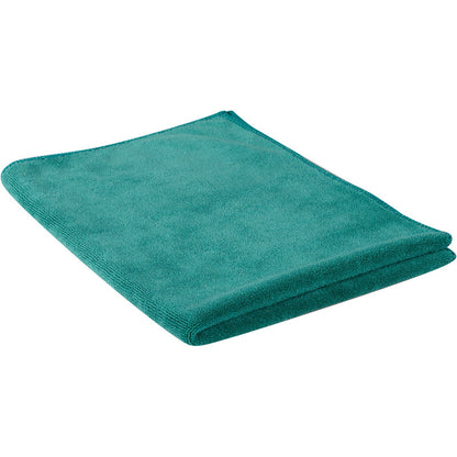 Ein gefaltetes grünes Mikrofasertuch ENA Platin Fenstertuch (40x50 cm) von Abena Re-Seller GmbH ist auf weißem Hintergrund abgebildet. Das weiche, strukturierte Tuch mit bearbeiteten Kanten ist perfekt für die streifenfreie Reinigung. Packung: 10 Stück.