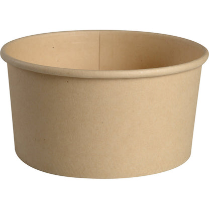 Der Abena Re-Seller GmbH Eisbecher 120 ml, Pappe/PE hat glatte Seiten, einen gerollten Rand und eine PE-Beschichtung. Der schlichte, runde Becher ist vor einem weißen Hintergrund fotografiert.