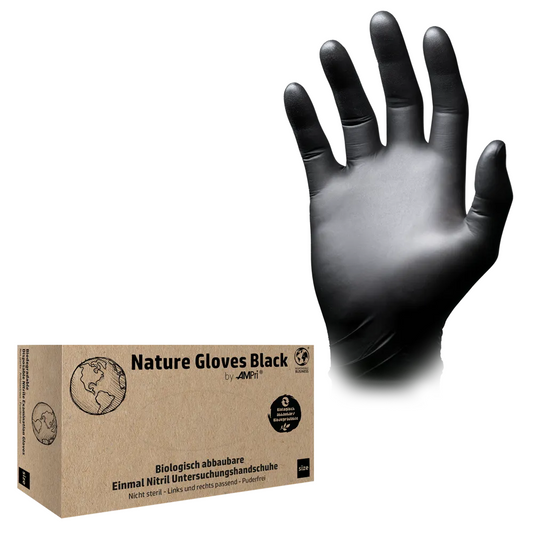 Gants d'ampes naturel gants en nitrile noir biodégradable, noir | Boîte (100 pièces)