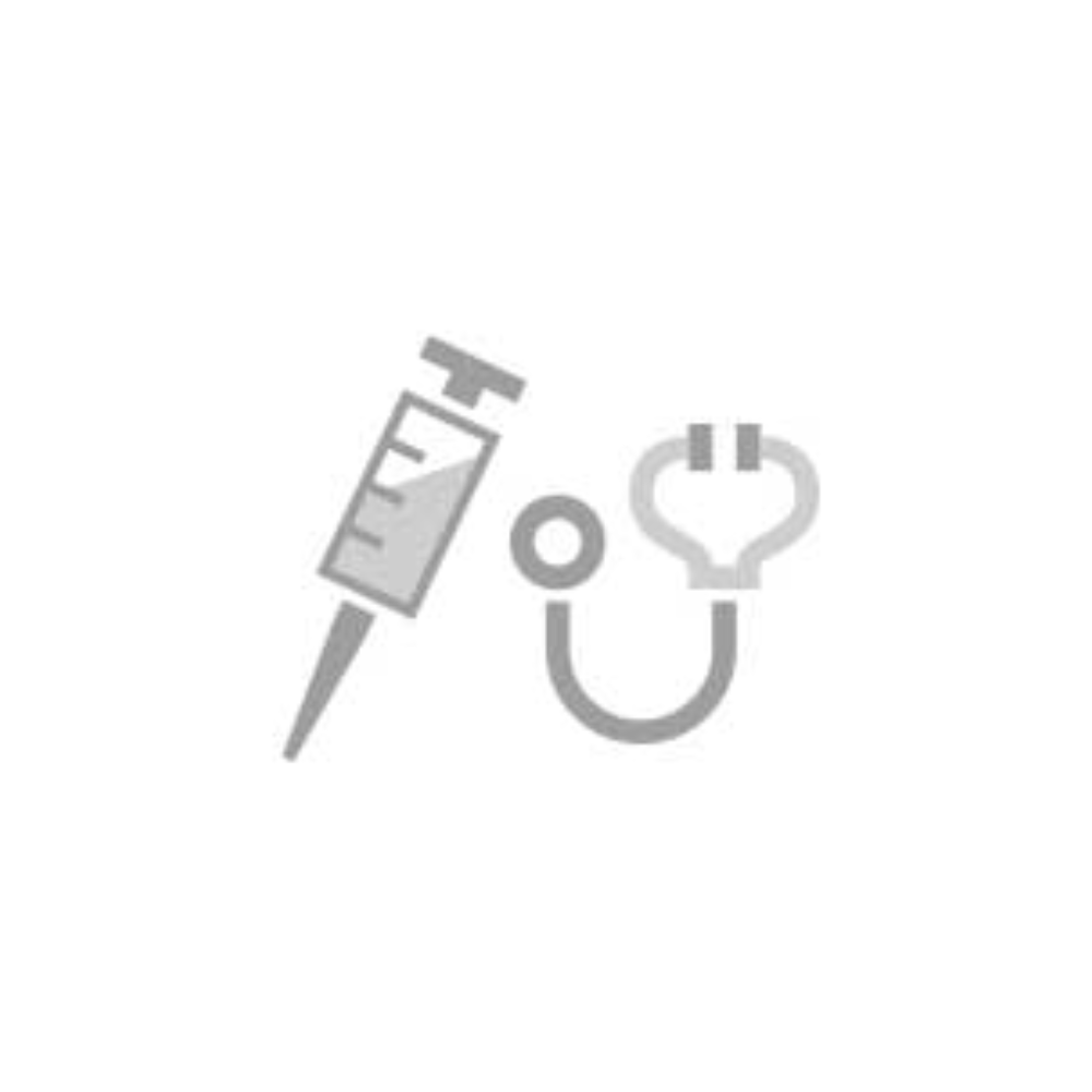 Un symbole gris d'une seringue médicale et d'un stéthoscope sur fond blanc démontre la possibilité de régulation précise du débit lors d'interventions médicales avec les dispositifs d'infusion BD pour les infusions sous pression et par gravité de Servoprax GmbH.
