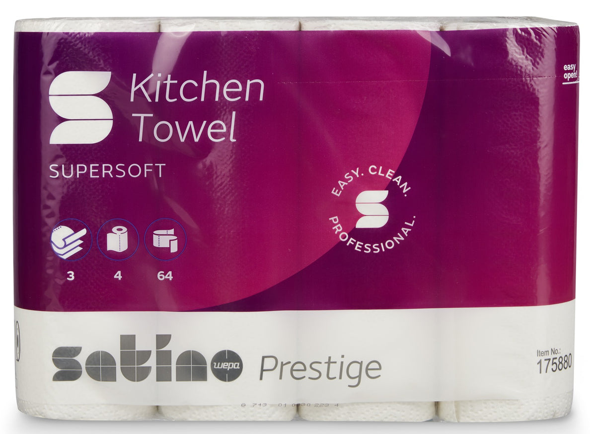 CWS Rouleaux de cuisine Prestige 3 couches, Blanc brillant | Carton (8 paquets) 