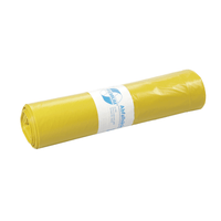 Un rouleau de sacs poubelle DEISS Premium® type 100 (réf. 13003), d'une capacité de 120 litres, est soigneusement emballé et comporte une étiquette blanche et bleue au centre. Positionnés horizontalement sur un fond blanc, ces sacs poubelle de la société EMIL DEISS KG (GmbH + Co.) mettent en avant leur fiabilité en tant que matériau recyclable polyvalent.