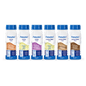 Fresubin 2 kcal/Ballaststoff-Getränk Mischkarton 200 ml (6er-Pack) von Fresenius Kabi Deutschland GmbH enthält sechs Geschmacksrichtungen, jede Flasche mit 400 kcal und 20 g Eiweiß, blauer Verschluss/Etikett. Geschmacksrichtungen: Kaffee, Vanille, Frucht, Zitrone, Cappuccino, Schokolade.