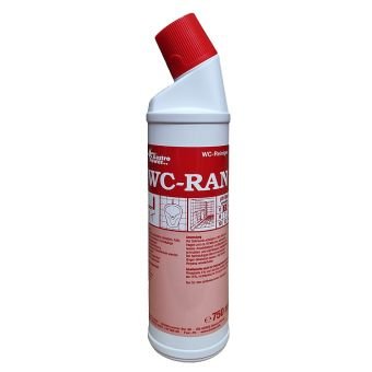 Bouteille en plastique blanc de Abena Re-Seller GmbH GastroPower WC-RAN, 750 ml (15*1), avec bouchon angulaire rouge et étiquette d'application blanche avec des enzymes naturelles pour un nettoyage efficace. Disponible en carton (15 paquets).