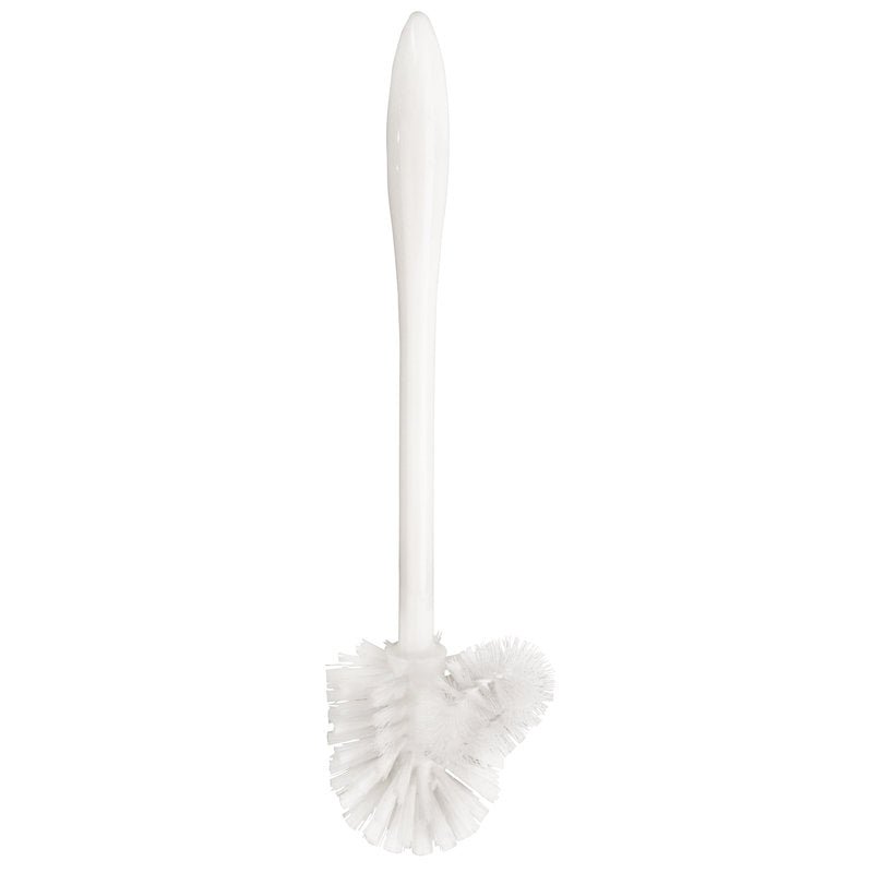 La Haug Bürsten BROSSE DE NETTOYAGE WC en PP blanc dispose de poils moyens de 0,35 mm d'épaisseur, d'un long manche (365 mm) et d'une tête inclinée de 75 mm - parfait pour le nettoyage efficace du rebord des toilettes.