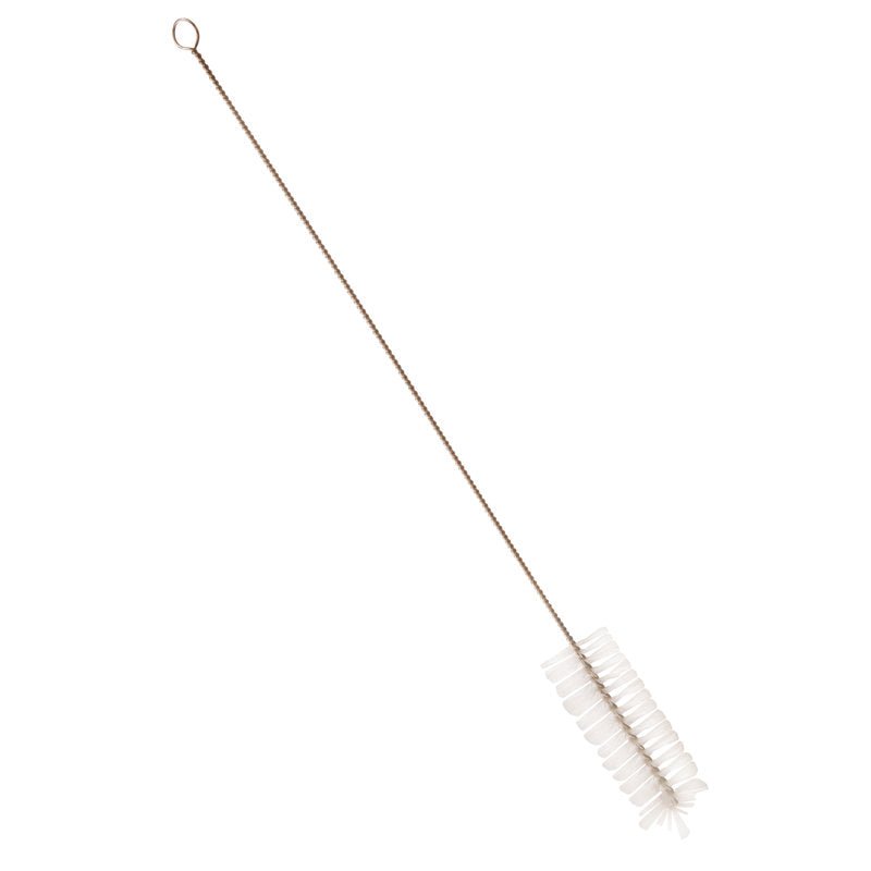 La BROSSE À TUBE, NYLON.6.0, TRANSPAR. ø 0,35MM SOUPLE, 500xø40MM de Haug Bürsten KG dispose de poils en nylon souples et d'une poignée torsadée avec boucle pour un nettoyage efficace des tuyaux.