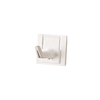 Le SUPPORT DE MANCHE DE RECHANGE AVEC CROCHET 42 x 32 x 31 mm de Haug Bürsten Le KG est un petit crochet mural en plastique blanc de forme carrée, idéal pour ranger ou fixer des outils. Compatible avec la référence 8699. Photographié sur un fond blanc uni.