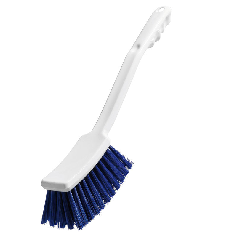 Eine Haug Bürsten KG STIELBÜRSTE, PBT BLAU ø 0,25MM WEICH 400x48x50mm, mit weichen blauen Borsten und einem langen Stiel, ideal für die Autoreinigung, wird vor einem schlichten weißen Hintergrund gezeigt.