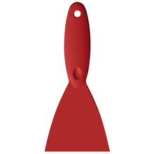 Das SPACHTEL,PP, 250x110X18MM von Haug Bürsten KG ist ein rotes Spachtelmesser mit breiter flacher Klinge und abgerundetem Griff mit Aufhängeloch, abgebildet auf weißem Hintergrund.
