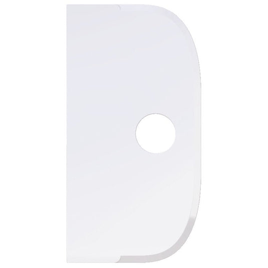Der SCHABER GROß, PP, FLEXIBEL, 230x118mm von Haug Bürsten KG ist ein weißer, rechteckiger Polypropylen-Abstreifer mit abgerundeten Kanten, einer gewölbten rechten Seite und einem zentralen, kreisförmigen Loch. Der Hintergrund ist einfarbig weiß.
