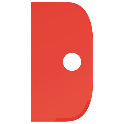 Ein roter, vertikal ausgerichteter, abgerundeter, rechteckiger SCHABER GROß der Haug Bürsten KG (PP, flexibel, 230x118mm) ist mit einer zentralen, kreisförmigen Aussparung versehen und steht vor einem weißen Hintergrund.