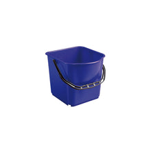 Der Haug Bürsten KG EIMER, PP, 15L mit schwarzem Bügel (340x335x285mm) wird vor einem weißen Hintergrund dargestellt. Der rechteckige blaue Eimer hat abgerundete Ecken und einen praktischen schwarzen Griff zum einfachen Tragen.