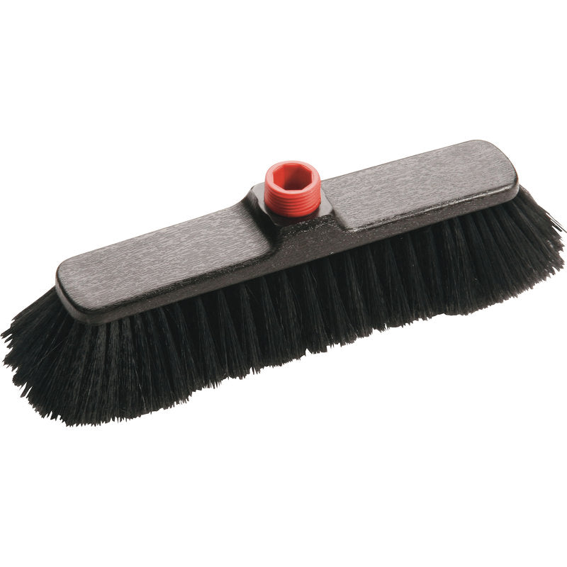 Le Haug Bürsten KG IN-UP BALAI a une tête de balai noire en polyester (290x45x57mm) avec des poils doux (ø0,18/0,20mm) et un filetage rouge pour une fixation facile du manche, idéal pour un nettoyage efficace.