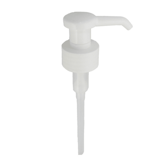 Produit en fin de série : la pompe doseuse Hartmann pour Eurospender 3000 de Paul Hartmann AG est une pompe en plastique blanc dotée d'un col nervuré et d'un long tube plongeur, idéale pour le dosage de savons ou de lotions. Photographiée sur un fond blanc uni.