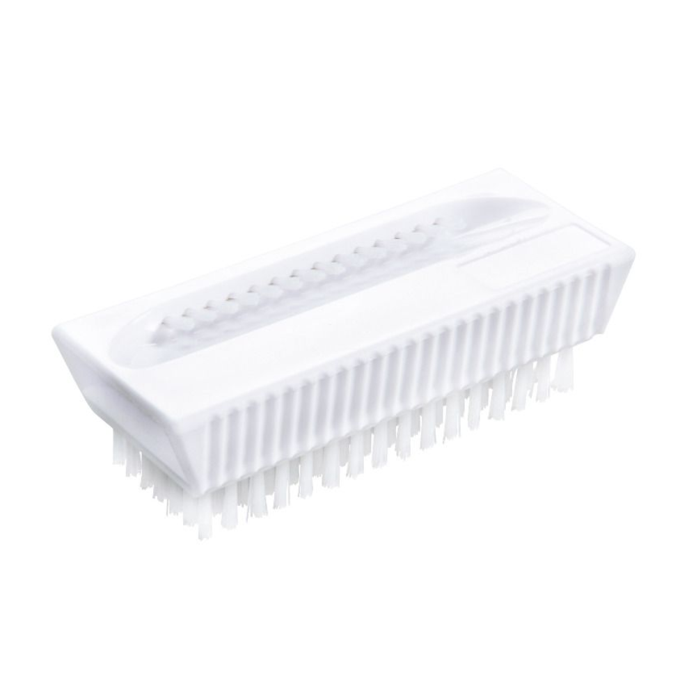Une brosse à ongles Haug Double PBT de la marque Haug Bürsten KG dispose de poils en PBT denses et résistants à la chaleur et d'une poignée supérieure allongée. La brosse rectangulaire est conçue avec expertise pour un nettoyage de surface efficace.