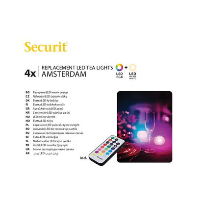 Papstar Securit® 4 LED-Teelichter Nachfüllpack Ø 4 cm · 5 cm "Amsterdam" Leuchtdauer 12-40h