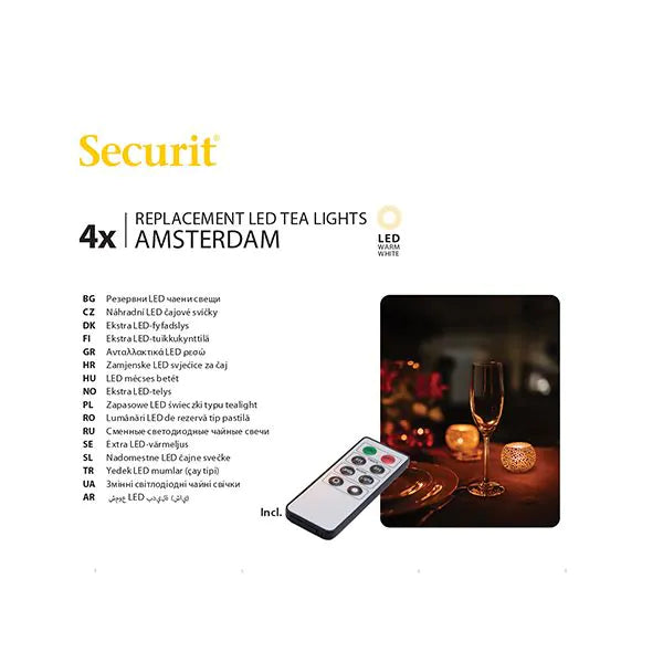 Papstar Securit® 4 LED-Teelichter Nachfüllpack Ø 4 cm · 5 cm "Amsterdam" Leuchtdauer 12-40h