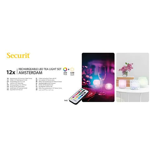 Papstar Securit® 12 bougies chauffe-plat LED incl. borne de recharge Ø 4 cm x 5 cm "Amsterdam" durée d'éclairage 12-40 heures
