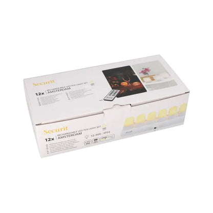 Papstar Securit® 12 bougies chauffe-plat LED incl. borne de recharge Ø 4 cm x 5 cm "Amsterdam" durée d'éclairage 12-40 heures
