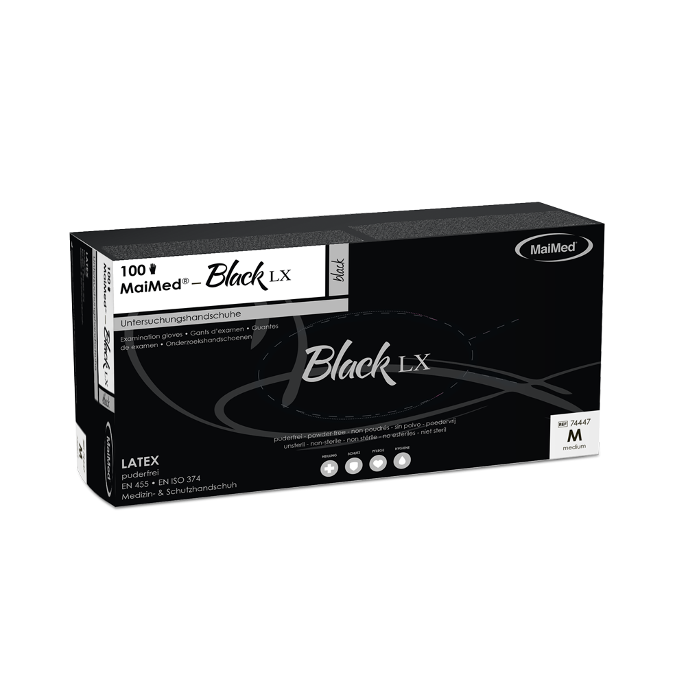 Gants d'examen jetables en latex MaiMed-Black LX PF, non poudrés, 100 pièces/boîte