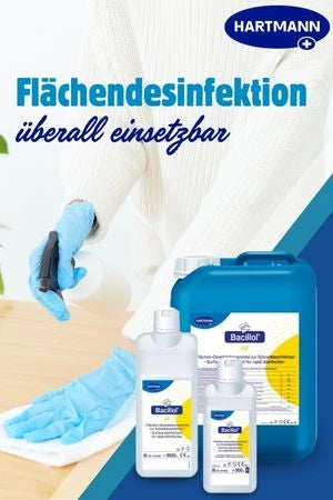 Flächendesinfektion von Hartmann – Bacillol Desinfektionsmittel in verschiedenen Größen für überall einsetzbar, ideal zur Reinigung und Desinfektion von Oberflächen. Geeignet für den Einsatz in medizinischen und hygienischen Bereichen.