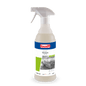 Eine 600 ml Sprühflasche Drizzle® Green Öl- und Fettlöser farblos - hellgelb von BUZIL-WERK Wagner GmbH & Co. KG, mit einer grauen Sprühdüse und einem Etikett mit Küchenbild, Produktname und Anwendungshinweisen.