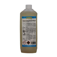 La bouteille de 1 litre de nettoyant sanitaire STERN Profi de la Stern Waschmittel GmbH Il est muni d'un bouchon blanc, d'une étiquette en allemand comportant des conseils d'utilisation pour le nettoyage de la salle de bains, des consignes de sécurité et des symboles de danger, et contient un liquide jaune clair qui agit comme détartrant.