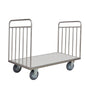 Der Novocal Transportwagen ohne Rückwand verfügt über einen Edelstahlrahmen, eine flache Oberfläche, offene Seiten und vertikale Stangen an beiden Enden - ideal für den Transport großer oder schwerer Gegenstände. Alle Rohrverbindungen sind für eine lange Lebensdauer vollständig verschweißt.