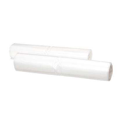 Deux rouleaux de sacs poubelle transparents Tork 204060 en matériau recyclé sont placés côte à côte devant un fond blanc simple.