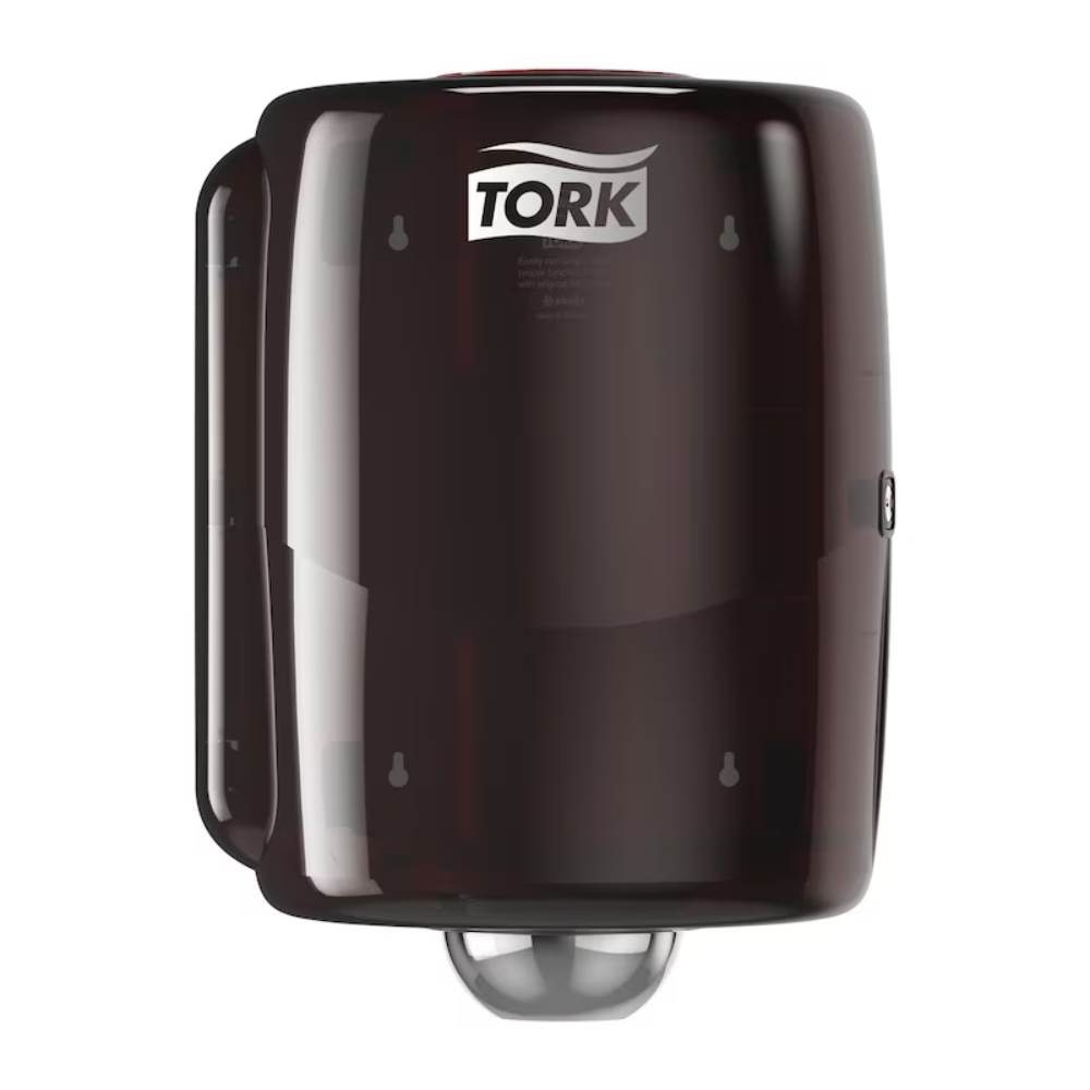 Le distributeur Tork 653008 Maxi à déroulement intérieur Performance W2 d'Essity Professional Hygiene Germany GmbH se distingue par un design fin et arrondi avec un couvercle protégé contre les éclaboussures. Le logo Tork bien visible sur le dessus souligne son design performant.