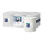 Une boîte de Tork Reflex™ 473242 Chiffons en papier polyvalents Advanced M4 1 épaisseur de TORK – Essity Professional Hygiene Germany GmbH est illustrée dans un emballage plastique conçu pour les distributeurs à déroulement intérieur. L'ensemble contient six rouleaux, chacun emballé dans un plastique transparent. Les étiquettes sur les rouleaux montrent des informations sur le produit et des marques.