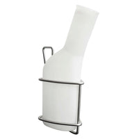 Ein weißes Männerurinal aus Kunststoff mit langem, abgewinkeltem Hals und Messmarkierungen passt in die Novocal Edelstahl Urinflaschenhalterung, die am Patientenbett befestigt wird; Griff an der Rückseite zur einfachen Handhabung. Packung: 1 Stück.