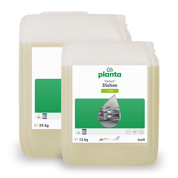 Vamat® Dishes P948 Nettoyant écologique liquide pour verre et vaisselle, alcalin  | Bidon (25 l) 