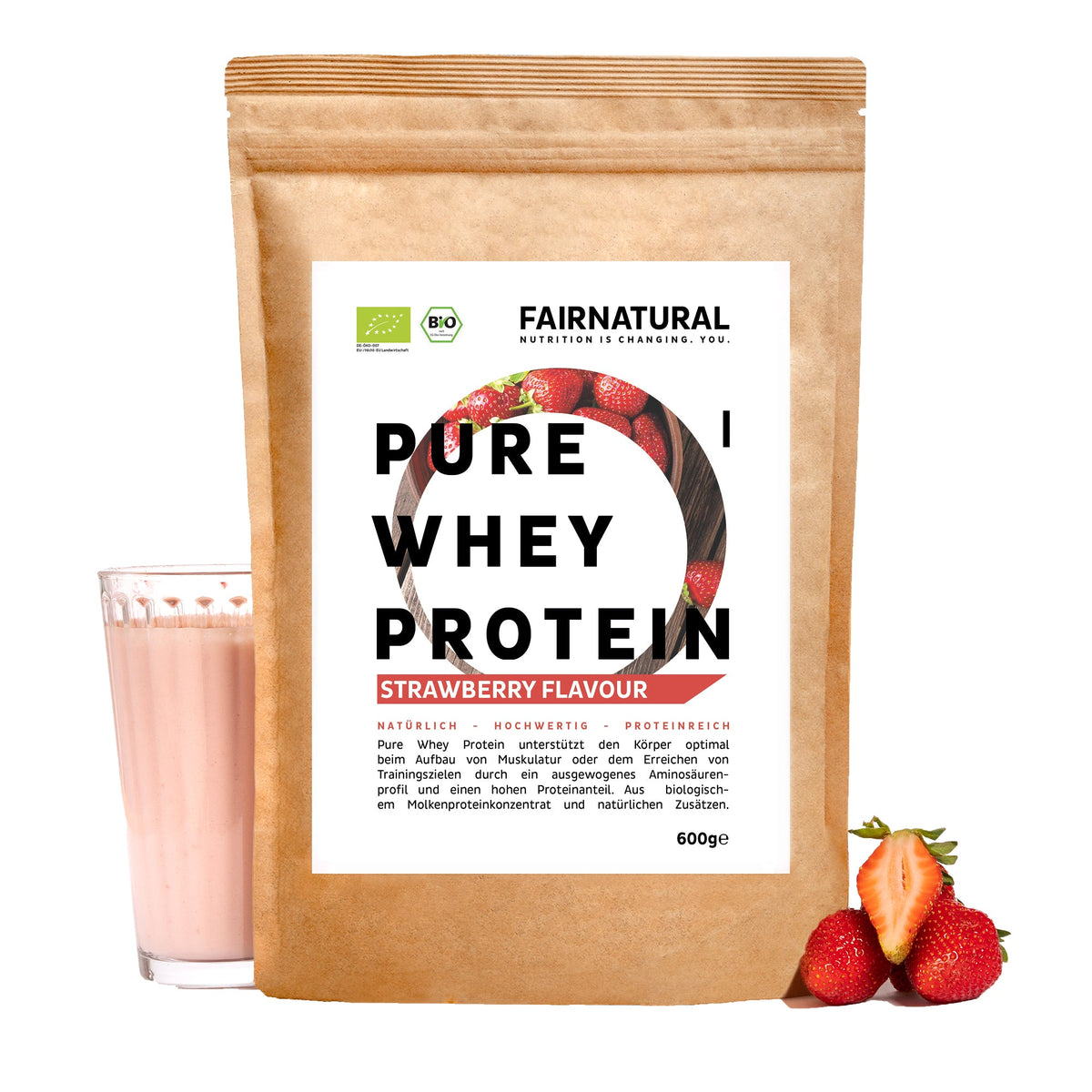 Bio Whey Protein Pulver Erdbeere