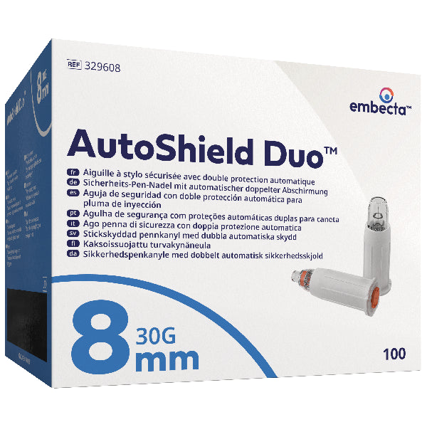 Aiguilles pour stylo de sécurité Embecta AutoShield Duo, 100 pièces - 30G - 8 mm