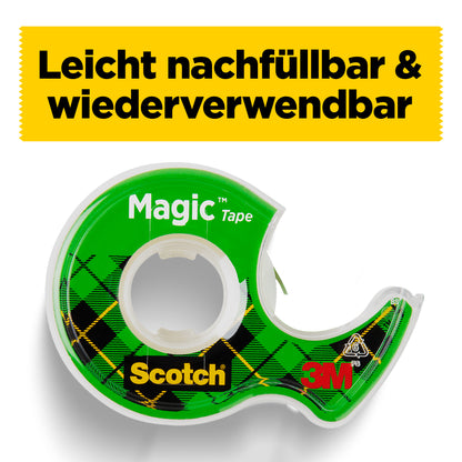 Ruban invisible Scotch® Magic™ 8-1915R3/2 de 3M Deutschland GmbH: paquet promotionnel avec 2 rouleaux (19 mm x 15 m) plus 1 rouleau GRATUIT, dans un distributeur en plastique rechargeable. Parfait pour le bureau et les projets de bricolage.