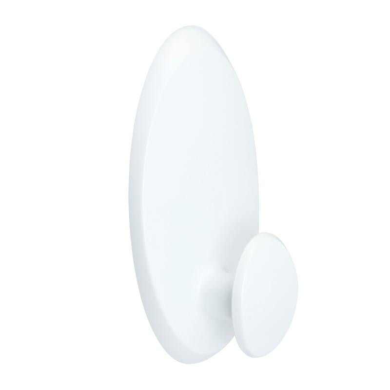 Le crochet à vêtements Command™ 17019-FGN de 3M Deutschland GmbH, un crochet mural ovale blanc avec un tenon rond, offre une fixation murale sans perçage et sert de crochet pratique et réutilisable sur fond blanc.
