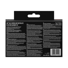 Rückansicht eines 3M™ Filtersatzes 6002-1, A2P2 organische Dämpfe (2x6055, 2x5925, 2x501) | Packung (1 Stück) von 3M Deutschland GmbH, mit Produktdetails, Anweisungen und Warnhinweisen zu organischen Dämpfen in mehreren Sprachen.