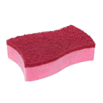 L'éponge de nettoyage non abrasive Scotch-Brite® Delicate Color de 3M Deutschland GmbH (2 pièces par paquet) est rose, rectangulaire et a une surface texturée rouge foncé - idéale pour les surfaces délicates.