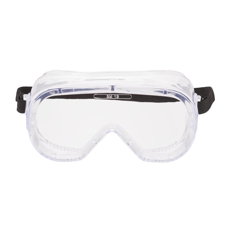 Les lunettes de protection 3M™ Classic 4800 de 3M Deutschland GmbH se distinguent par une visière transparente, une ventilation indirecte et un bandeau en caoutchouc noir réglable sur fond blanc.