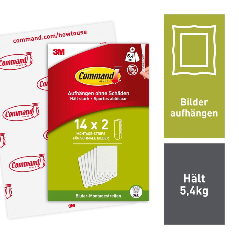 Bandes de montage pour tableaux Command™ étroites, blanches, PH207-14EU | Paquet (1 pièce)